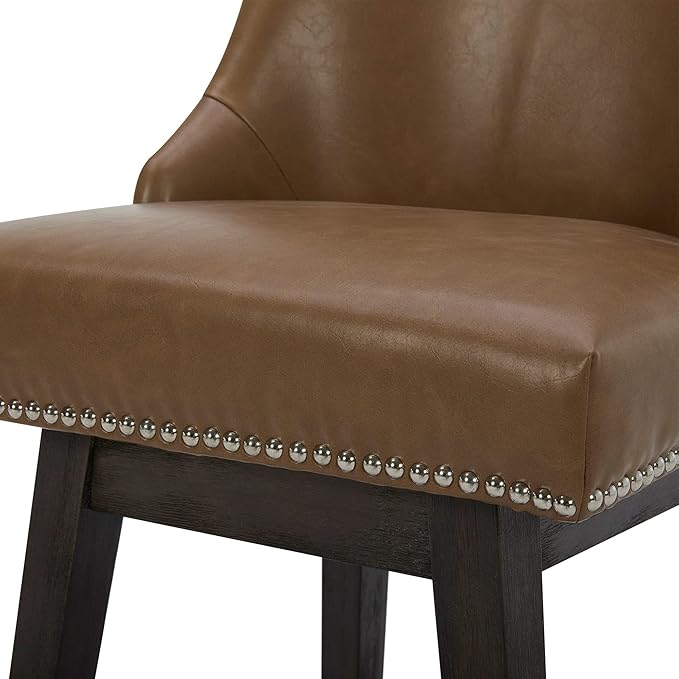 CHITA Counter Height Swivel Bar Stools Set of 2, FSC Certified Upholstered Counter Stools, Modern Swivel Barstools with Wood Legs for Kitchen Island, 26" Seat Height, Faux Leather in Saddle Brown