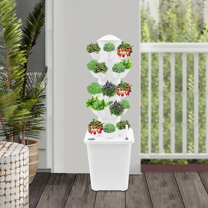 Hydroponics Growing System, 25-Plants Hydroponic Growing Kit Indoor Vertical Tower System Kit with Water Pump & Plug Nursery Germination Kit for Gardening Lover (White)