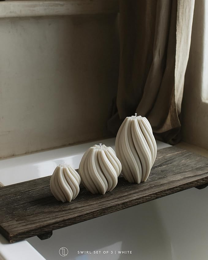 LAWA Swirl Candle - Large Beautiful Handmade Pillar Scented Soy Wax Twirl Elegant Bubble Aesthetic Housewarming Gift Home Room Shelf Decor Idea Spiral Candle White (Medium)