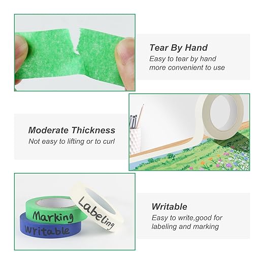 Painters Tape 10 Rolls, Masking Tape 1 Inches x 55 Yards,Gentle Adhesive,Protects Delicate Surfaces, Painting Tape for Walls, Labeling, Decorating,Crafts,DIY,No Residue,Easy Removal,White