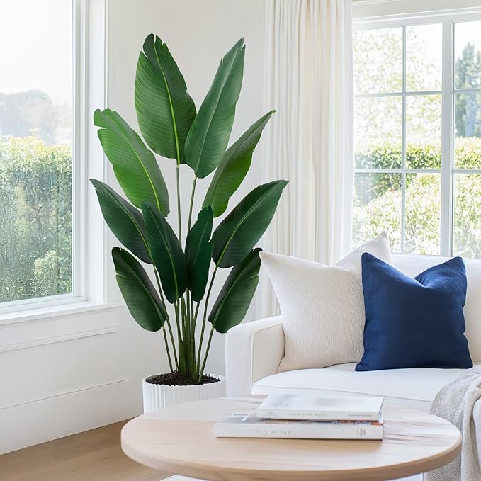 Artificial Bird of Paradise Plant 5 Ft Tall Fake Banana Leaf Plant for Indoors and Outdoors,Faux Palm Tree with Plastic Pot for Office and Home Decor,L160