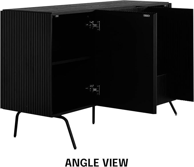 NTC Veil Sideboard with 2 Doors and 3 Drawers, Buffet Cabinet with Vertical Groove Design and Metal Legs, Storage Cabinet for Living Room, and Entryway, Effortless Assembly - Burnt Black
