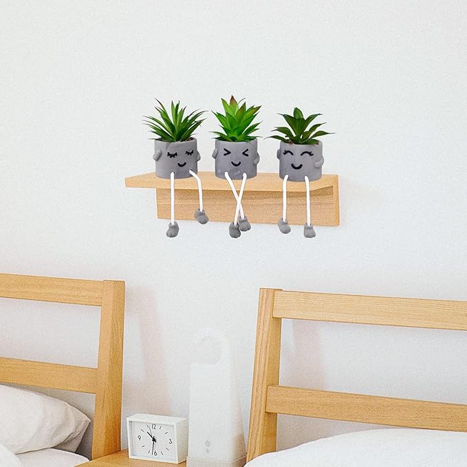 Creative Artificial Succulent Plants with Gray Pots Mini Potted Succulents Cute Fake Plants Succulents with Hanging Leg & Emotional Cement for Home Office Desk Decor and Gift Choice