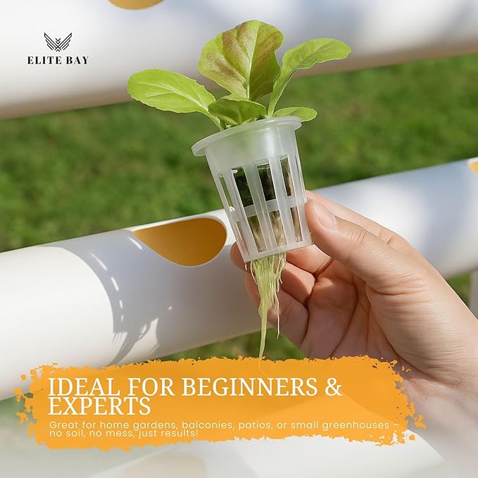 36-Pod Hydroponic Plant Growing System – PVC Vertical Soilless Indoor/Outdoor Garden Kit | White Tower with 36 Baskets, Sponges, AU/US Plug & Soft Tube | Ideal for Home Gardening