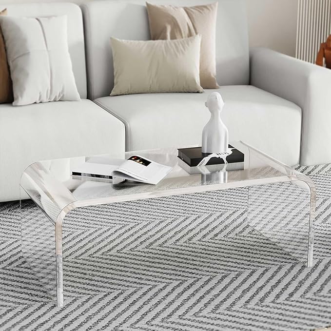 40inch Premium Clear Acrylic Rectangle Coffee Table for Living Room,Mid Century Transparent Waterfall Lowtea Table, Standard Table Size (40"x18"x16") Fit for 2-3 Seat Sofa (40"x18"x16")