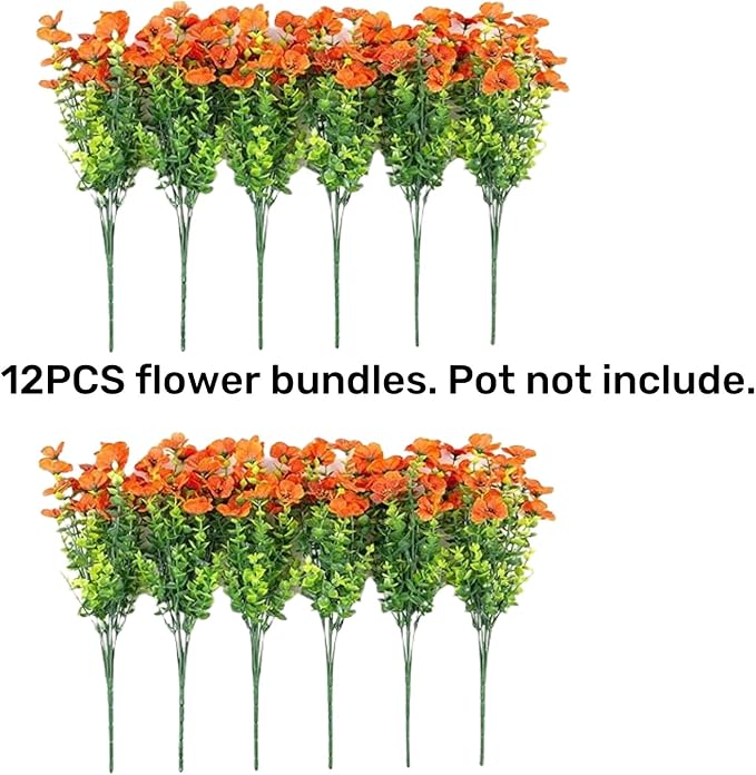 Artificial Fake Fall Mums Flowers Plants for Outdoor Outside Decoration, 12 Bundles Faux Silk Orange Daisy UV Resistant Look Real for Autumn Front Door Porch Planter Patio Garden Home