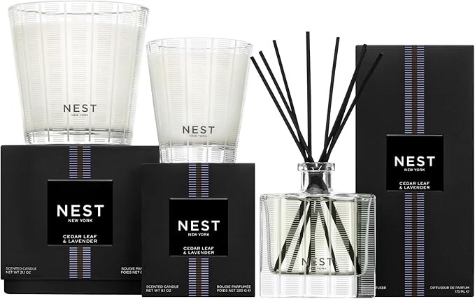 NEST New York Scented 3-Wick Candle, Cedar Leaf & Lavender - 21.2 oz - Up to 100-Hour Burn Time - Reusable Glass Vessel