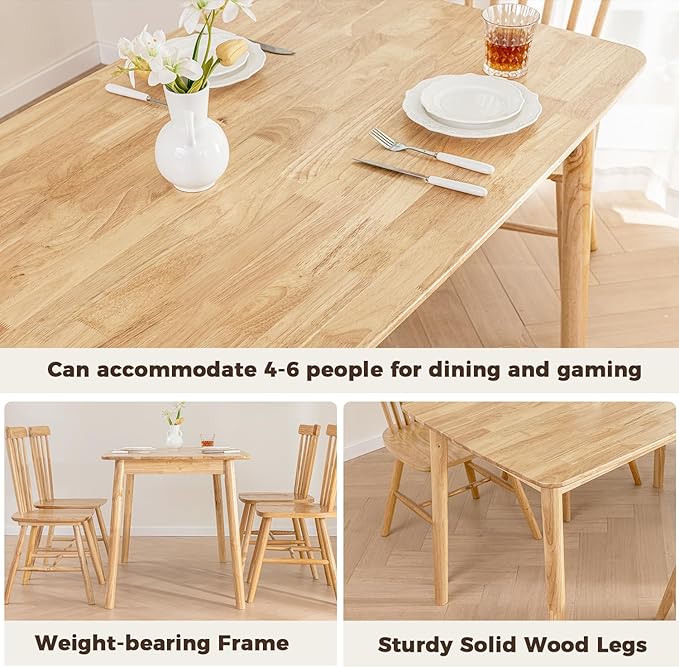 DELAVIN 47.2" Mid Century Modern Kitchen Table, Rectangular Oak Wood Dining Table for Dining Room, Living Room, Easy Assembly, Natural