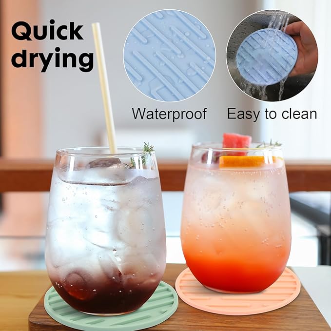 Silicone Coasters for Drinks Coaster Set of 6 pcs Cup Coasters with Holder for Coffee Table for Home Decor for Kinds of Cups Cute Tabletop Protection Suitable Gift for Friend Rubber Drink Coaster Set