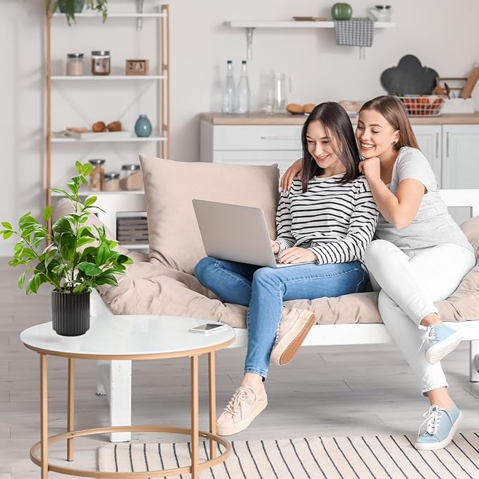 16 inch Artificial Plants Indoor Realistic Touching Evergreen Leaf Fake Plant with Creamic Black Pot for Home Office Living Room Bathroom Office Table Bookshelf Decor