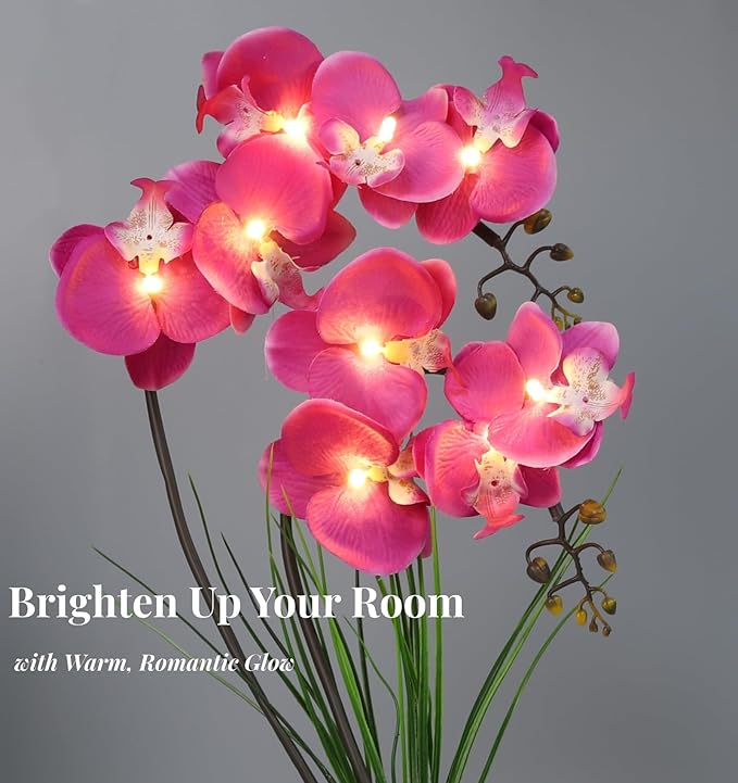 HOMESEASONS Orchid Lamp-LED Lighted Orchid Arrangements,Pre Lit Artificial Orchid,Light Up Flower Lights, Faux Orchid Phalaenopsis Arrangement (Purple)
