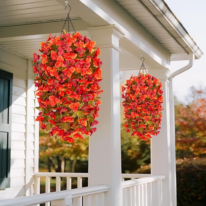 2 pcs Artificial Faux Bougainvillea Fall Flowers Plants for Outdoor Outside Decoration, Fake Silk UV Resistant Long Trailing Vines for Front Door Porch Planter Balcony Decor