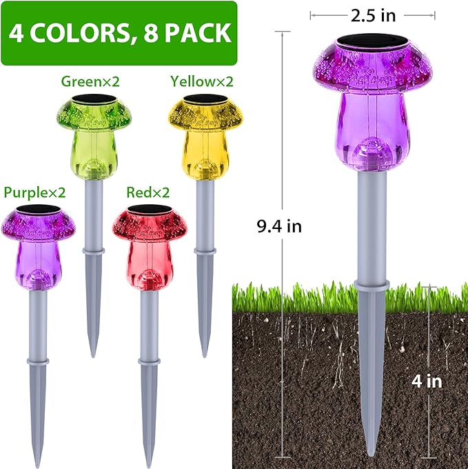 Solar Lights Outdoor, 8 Pack Mushroom Lights Outside Waterproof, Solar Powered LED Lighting for Garden, Yard, Landscape, Path, Pathway, Lawn, Walkway, Driveway, Backyard Decor (Multicolor)