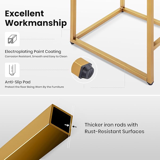 PHI VILLA Bar Stools - Counter Height Bar Stool Leather Stools for Kitchen Counter, White and Gold Bar Stools with Back