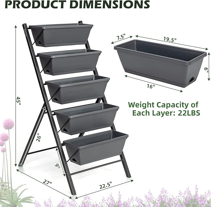 COSTWAY Vertical Raised Garden Bed, 5 Tier Planter Box with Drainage Holes for Vegetables, Grass, Flowers, Freestanding Garden Planter Indoor Outdoor, Patio, Balcony, Greenhouse
