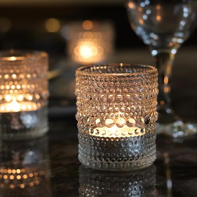 Clear Glass Votive Candle Holders Set 12 PCS Hobnail Tealight Candle Holders for Fall Decor, Halloween, Weddings, Birthday Table Centerpiece Decorations
