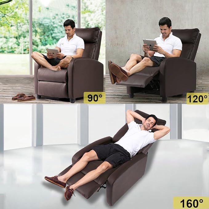 BestMassage | Recliner Chair | No Massage Function | Pu Brown | with Lumbar Support, Adjustable Push Back, Wide Armrests, Footrest & Padded Seat | Easy Assembly | for Living Room, Home Theatre