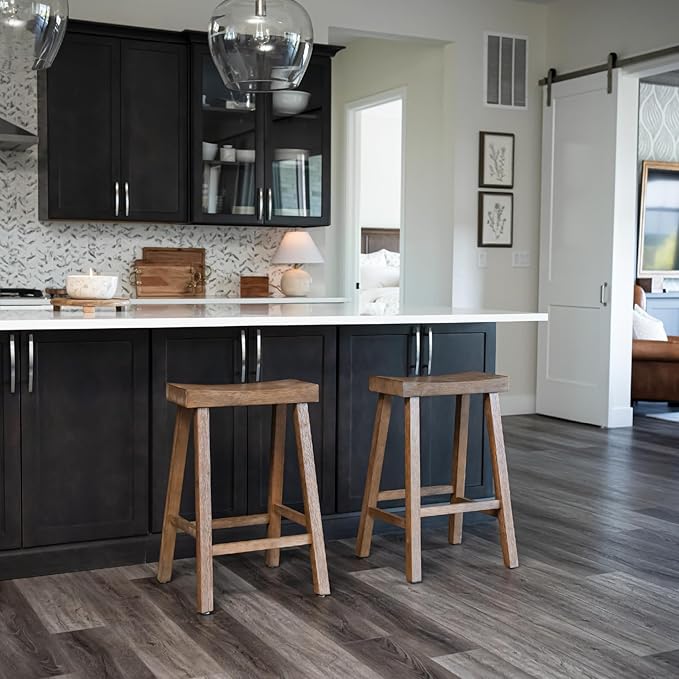 Maven Lane Kitchen Bar Stool, Modern Farmhouse Wood Counter Barstool, Kitchen Island Counterstool, Counter Height Bar Stools for Kitchen, Wide Seat Backless Bar Stools, Vincent 26" (Antiqued Natural)