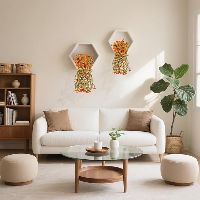 Artificial Flowers for Outdoors Decoration, 2 Pcs Outdoor Faux Plants Daisy with Eucalyptus Leaves Fall UV Resistant Fake Flowers Hanging Planters for Front Porch Patio Yard Door Garden Home Decor