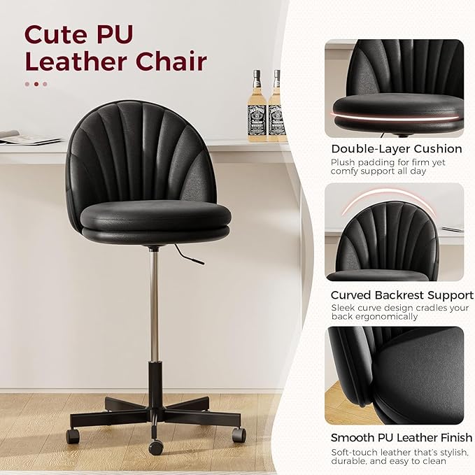 COMHOMA Vanity Chair with PU Leather, Small Tall Armless Chair with Back, Cute Candy Chair for Girls Gift Living Room/Makeup Room/Bedroom/Kitchen (Height Use: Adjustable from Desk to Bar Height)
