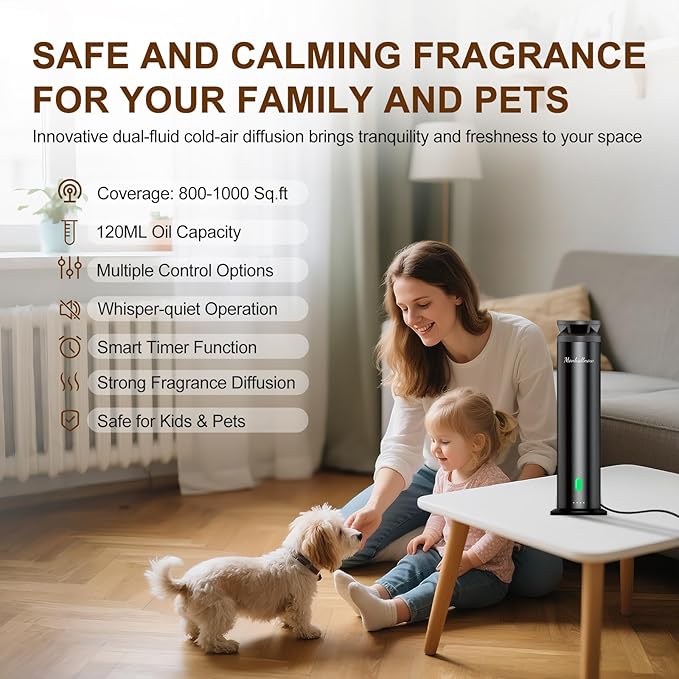 Waterless Scent Diffuser Starter Kit - 1000 Sq Ft Coverage, Premium Essential Oil Diffuser for Home, Hotel & Office, 5 Essential Oils Included, Remote Control, Black