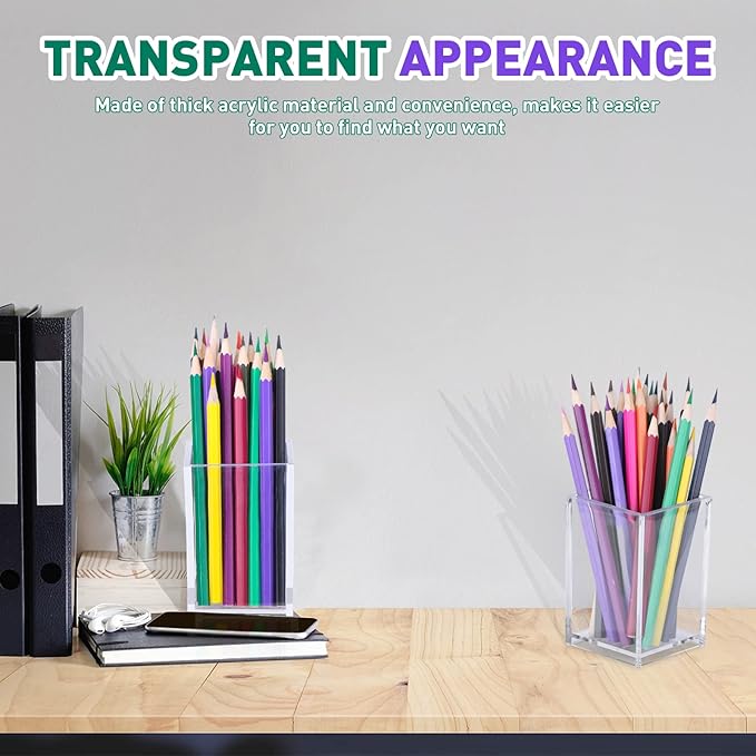 10 Pack Clear Acrylic Pen Holder Makeup Brush Holder Desktop Pencil Organizer Acrylic Pencil Cup Stationery Organizer Accessory for School Makeup Desk Office Pen Organizer