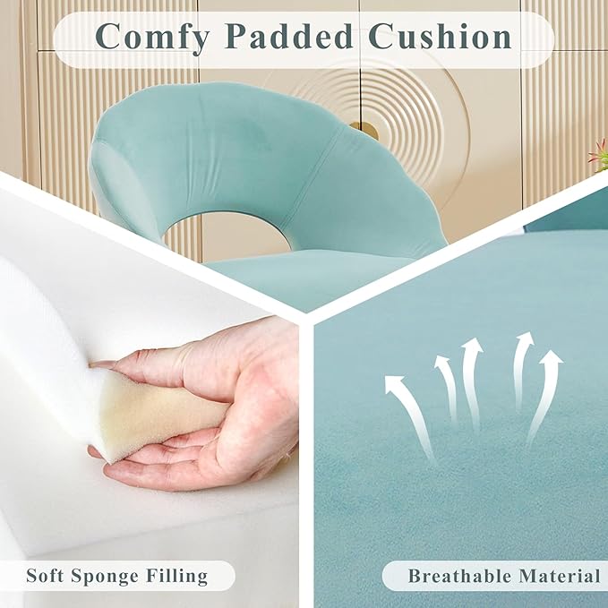 Modern Small Accent Chair Set of 2, Comfy Velvet Vanity Chair with Shell Back & Golden Metal Legs, Decorative Chair no Wheels for Living Room, Makeup Room, Bedroom, Green