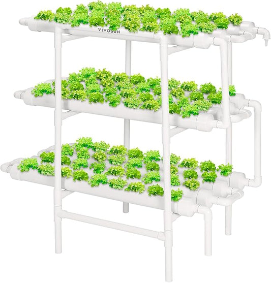 VIVOSUN Hydroponics Growing System 108 Plant Sites, 3 Layers 12 Food-Grade PVC-U Pipes Gardening System Grow Kit with Water Pump Timer, Nest Basket and Sponge for Leafy Vegetables