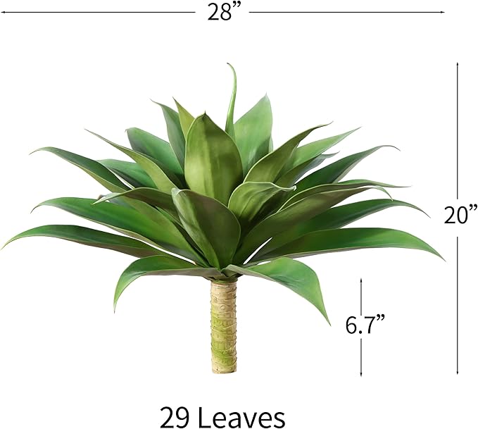 Artificial Plants 27 Inch Fake Agave Succulent Plant UV Resistant Big Size Faux Succulents Stems for Indoor Outdoor Realistic Home Decor Plants for Home Office Housewarming 2 Pack