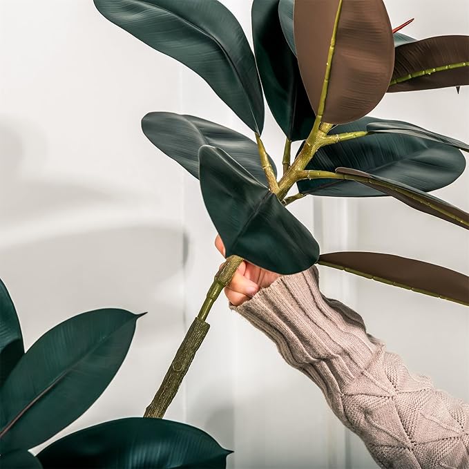 NCYP Artificial Rubber Tree Plant - 5.9ft Tall Faux Rubber Tree with Plastic Pot for Home, Living Room, Office Floor Decor - Large Indoor Fake Ficus Elastica Tree Potted