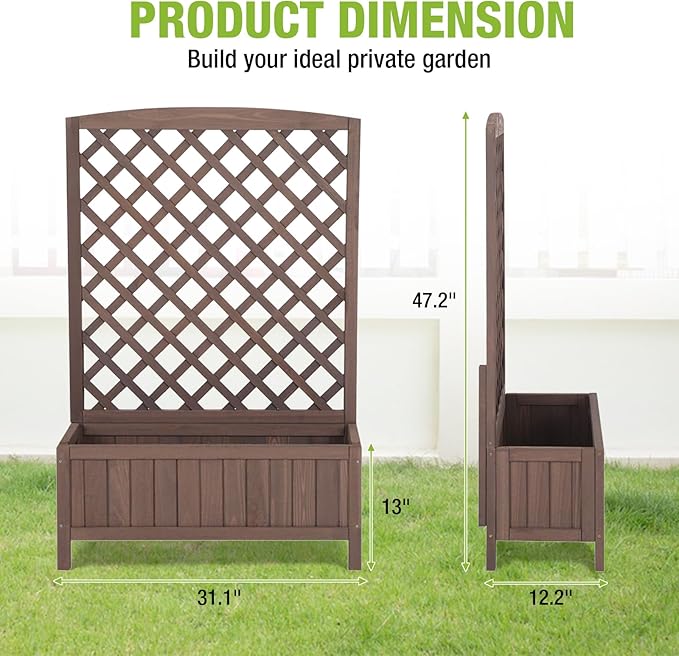 GUTINNEEN Planter Box with Trellis Outdoor Tall Flower Standing Vertical Lattice Frames for Climbing Plants Large Bottom Space for Patio Garden Flower Bed