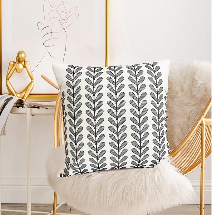 Decorative Throw Pillow Covers Set of 2 Black Pillow Covers 16x16 Inch Throw Pillow Cover Linen Pillowcase Modern Boho Farmhouse Outdoor Pillow Covers for Couch Sofa Bed Living Room