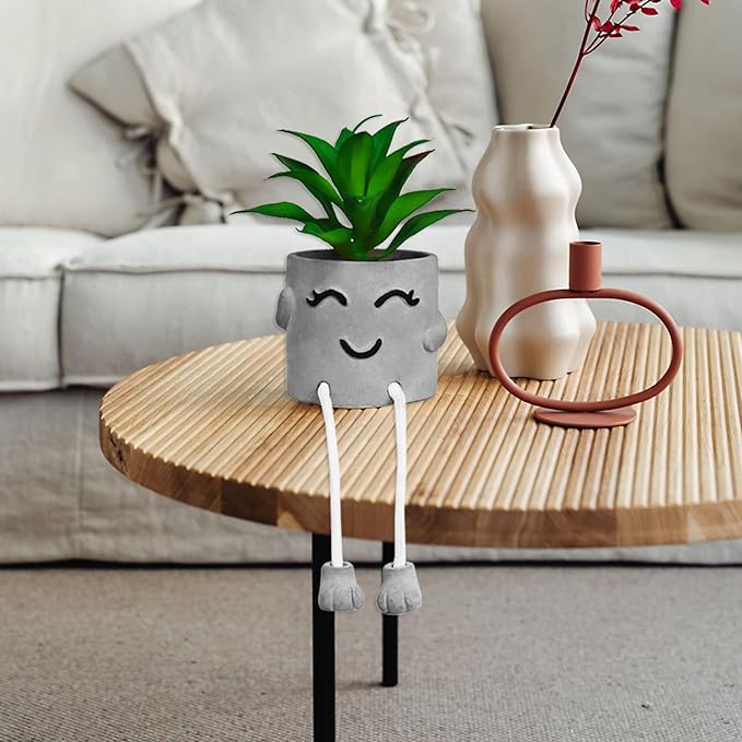 Zerzsy Artificialplant Succulents in Cement Pots with Hanging Leg, Kitchen Shelf Decoration,Bathroom Mini Plants Decor, Shelf Decor Accents, Office Wall Decoration - Set of 1