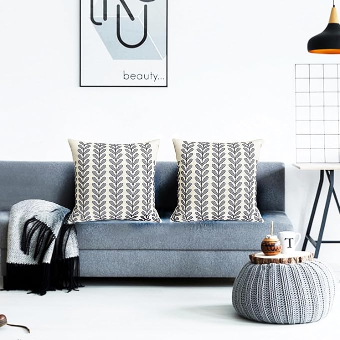 Decorative Throw Pillow Covers Set of 2 Blue Pillow Covers 20x20 Inch Throw Pillow Cover Linen Pillowcase Modern Boho Farmhouse Outdoor Pillow Covers for Couch Sofa Bed Living Room