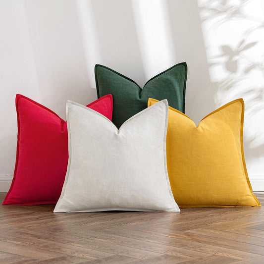 MIULEE Christmas Red/Green Linen Pillow Covers Pack of 4 Decorative Natural Solid Throw Pillow Covers Soft Accent Boho Farmhouse Couch Pillowcases Home Decor for Living Room Bed Sofa 20x20 Inch