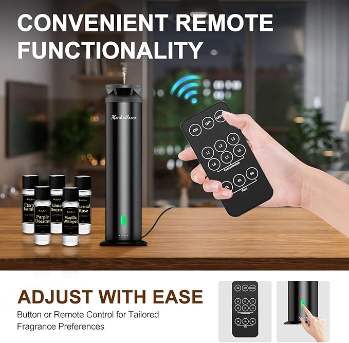 Waterless Scent Diffuser Starter Kit - 1000 Sq Ft Coverage, Premium Essential Oil Diffuser for Home, Hotel & Office, 5 Essential Oils Included, Remote Control, Black