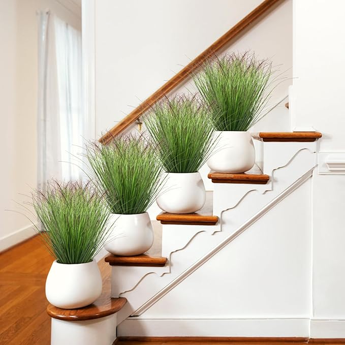36Pcs Artificial Grass Plants, Faux Shrubs Wheat Grass, Fake Tall Grass Plants for Outdoor Decor, Greenery Stems Weed for Room Indoor Home Decor（Green Red Tail