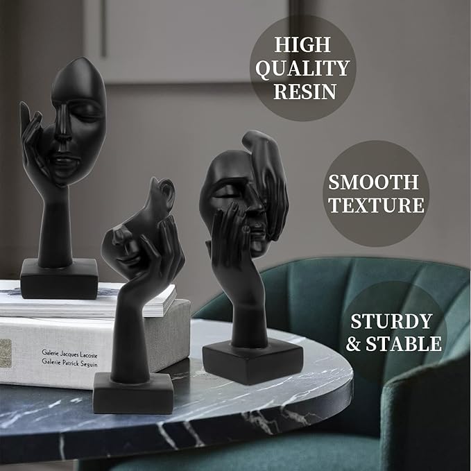3 Pcs Thinker Statue,Modern Home Resin Sculptures,Collectible Figurines for Home Office Bookshelf Desktop Decor(Black)