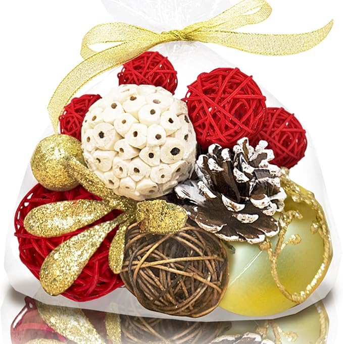Qingbei Rina Bowl Fillers,Decorative Balls for Centerpiece Vase Fillers,Assorted Wicker Rattan Balls,Winter Decorative Orbs Woven Spheres Table Dining Farmhouse Home Decor(Gold)