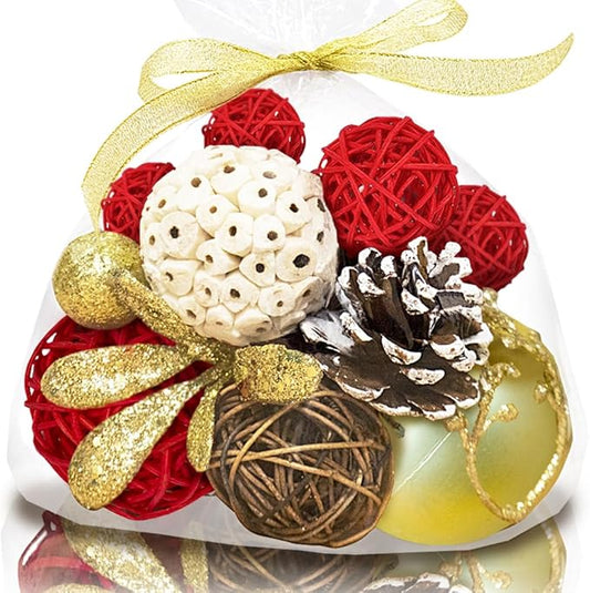 Qingbei Rina Bowl Fillers,Decorative Balls for Centerpiece Vase Fillers,Assorted Wicker Rattan Balls,Winter Decorative Orbs Woven Spheres Table Dining Farmhouse Home Decor(Gold)