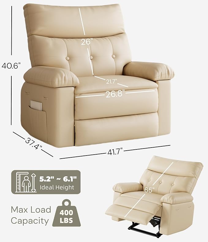 GarveeHome Oversized Wide Recliner Chair - Heat and Massage, PU Leather Extra Wide Manual Recliner for Adults, Large Lazy Chair with 1.5X Sponge Comfort Arm and Back for Living Room, Bedroom