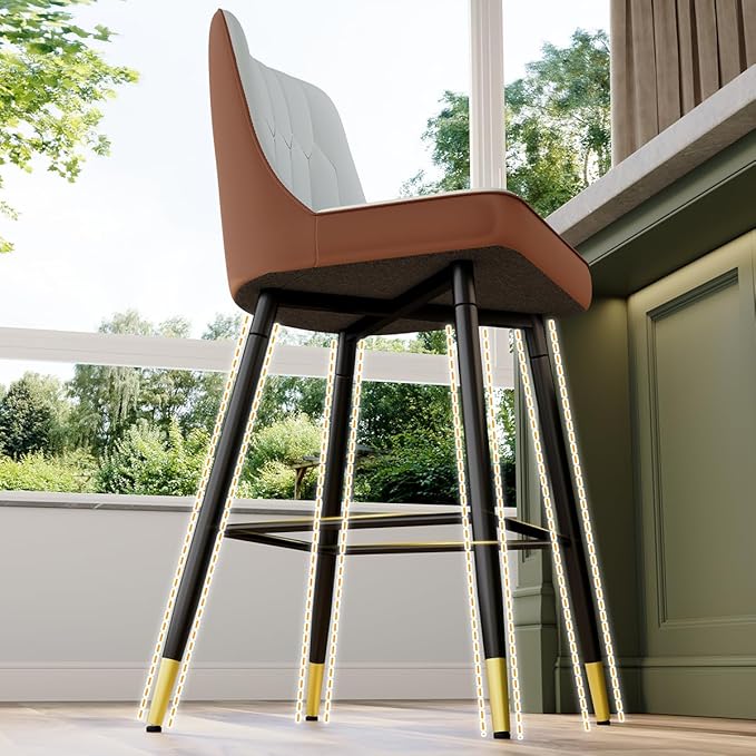 Grey Bar Stools Set of 2,27" Counter Height Bar Stools Set of 2,Faux Leather Counter Stools with Soft Padded Seat & Curved Backrest,Modern Kitchen Island Chairs for Dining Café