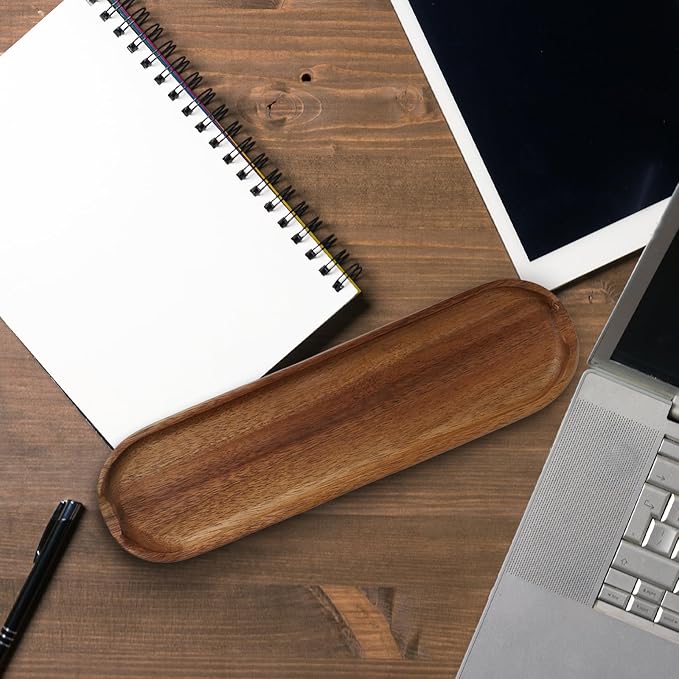 Wooden Tray Brown Pen Tray, Wood Desk Accessories, Minimalist Pen Rest Suitable for School, Home, Office Desk Art Accessories (9.8 * 2.8in)