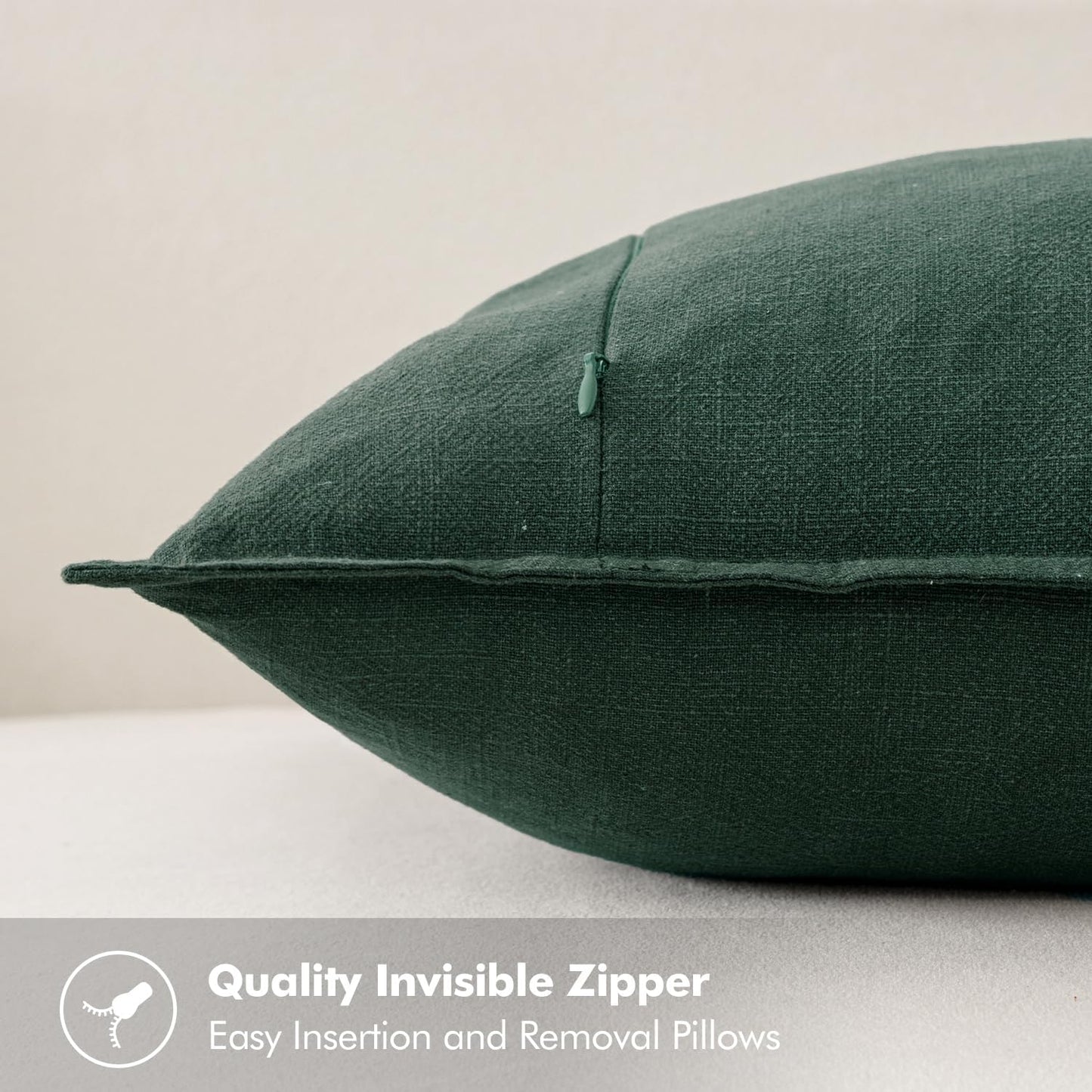 MIULEE Decorative Linen Euro Sham Pillow Covers 26x26 Dark Green Boho Farmhouse Neutral Couch Throw Pillows for Bed Pack of 2 Accent Modern Pillowcase Sofa Livingroom Home Decor