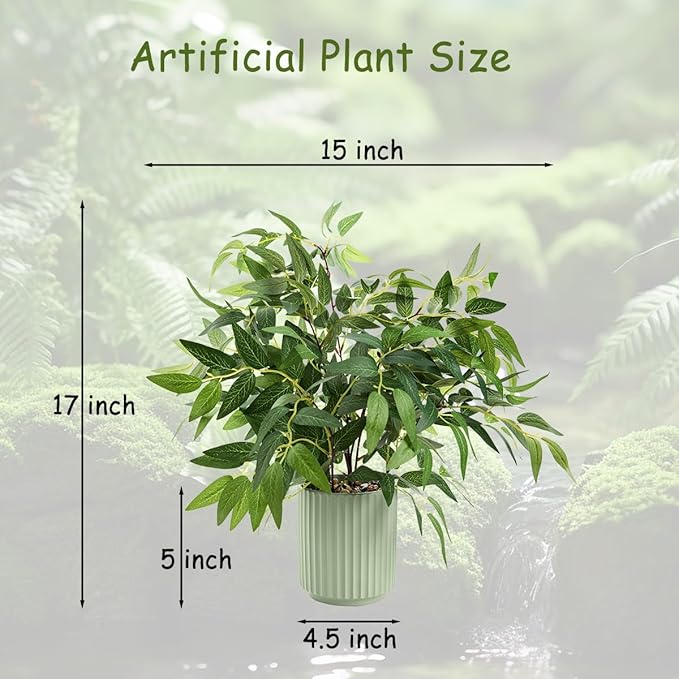 Small Fake Plants 16 Inch Eucalyptus Stems Artificial Plant in Offwhite Leather Woven Planter with Polished River Rocks Evergreen Faux Plant indoor for Home Bathroom Kitchen Decor (WILLOW-GREY)
