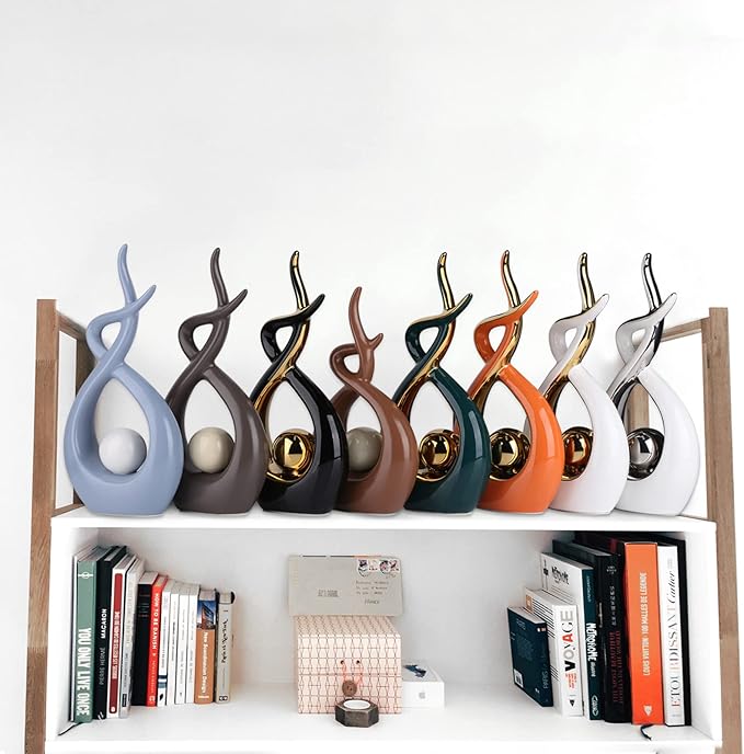 Blue White Modern Sculpture Table Decorations, Ceramic Knick Knacks Statues for Living Room Decor, Tv Stand and Desk Decor, Suitable for Coffee Tables and Shelf Decorations, Great Gift Idea