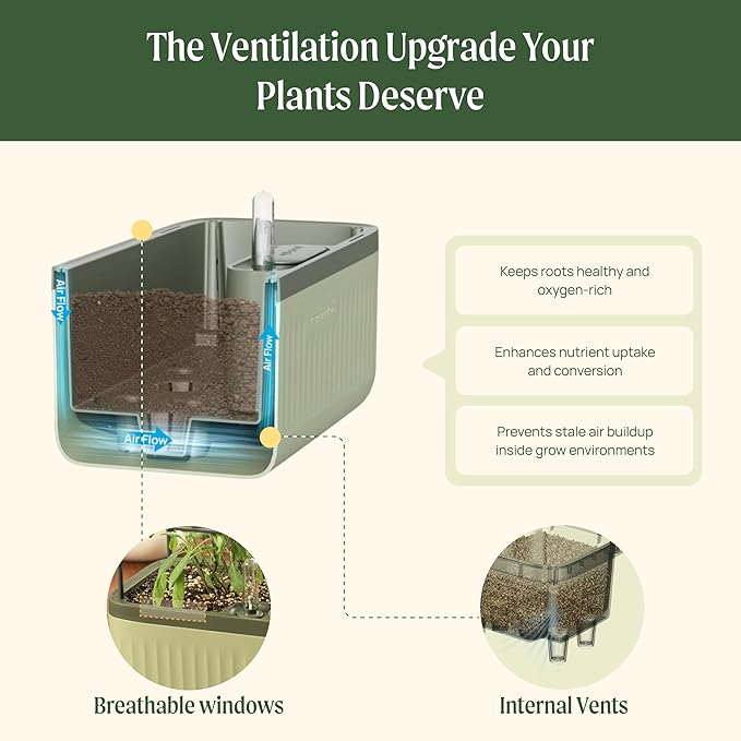 Vego garden 2 Pack Herb Indoor Plant Box, Self Watering Planters Pots for Indoor Plants with Trellis for Kitchen Window Sill or Countertop Plants Cage - Fog Gray