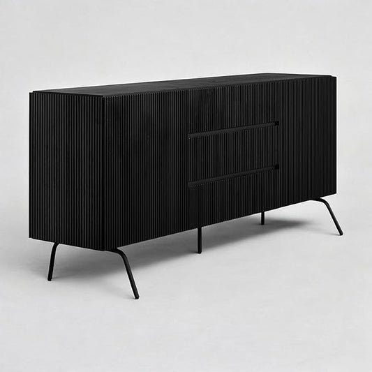 NTC Veil Sideboard with 2 Doors and 3 Drawers, Buffet Cabinet with Vertical Groove Design and Metal Legs, Storage Cabinet for Living Room, and Entryway, Effortless Assembly - Burnt Black