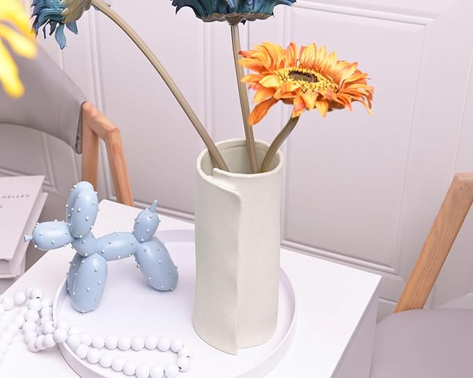 Pointnio White Ceramic Flower Vase,8 Inch Modern Boho Origami Decorative Vase for Home Decor,Small Vases for Pampas Grass,Minimalist Vase for Fresh Flowers,Dried Flowers,Table Shelf Living Room Decor