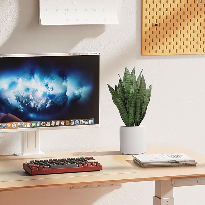 Artificial Snake Plant Set of 2, 18" Faux Snake Plant with Pure White Ceramic Pots, Fake Sansevieria for Home Decor Indoor, Office, Living Room, Housewarming Gifts